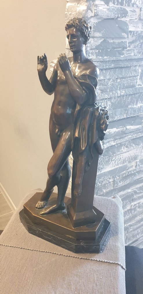 Claude Michel C Sculpture Naked David Front Of Lion Column Cm Patinated Bronze