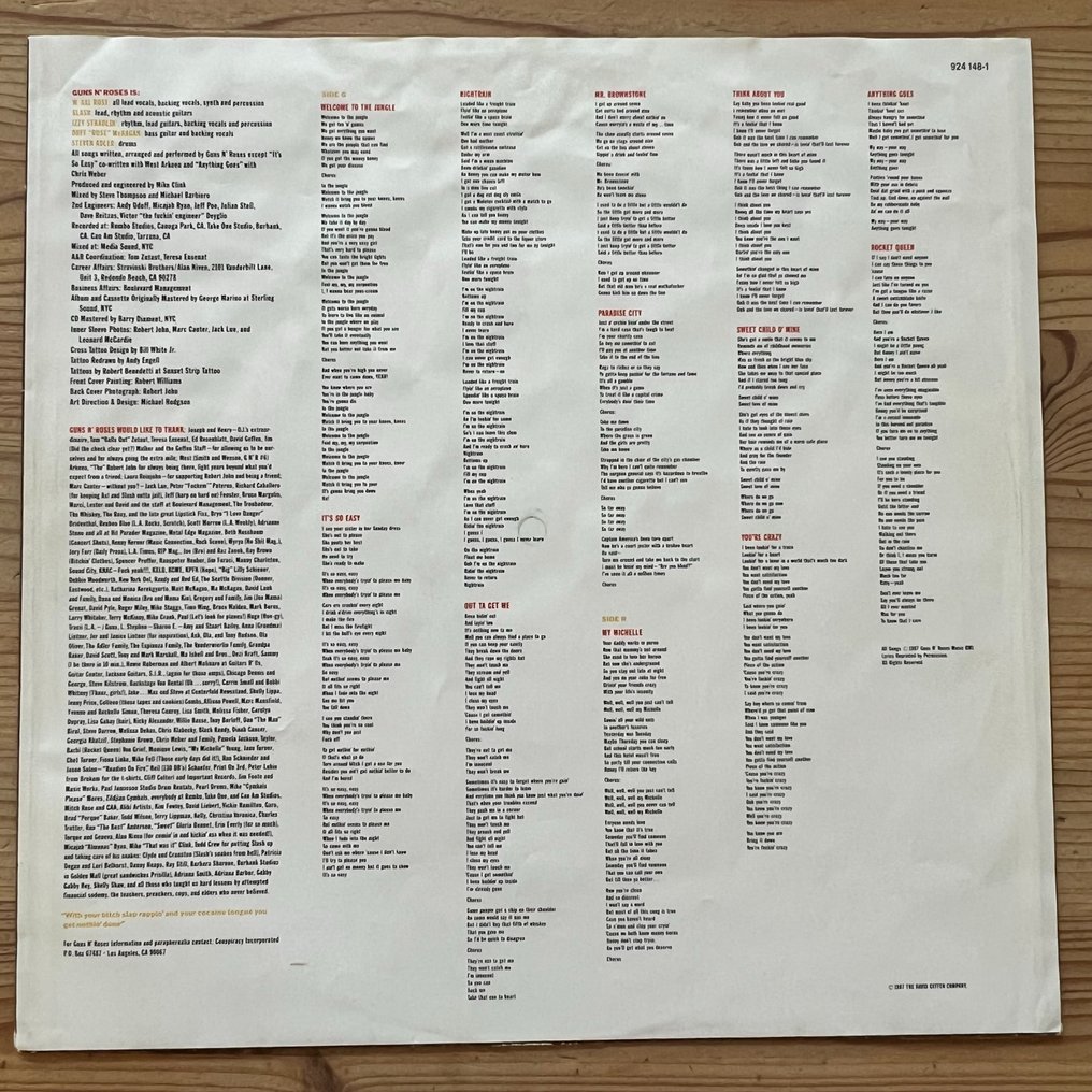 Guns N Roses Appetite For Destruction Withdrawn Nude Cover Lp Ste Stereo Persing