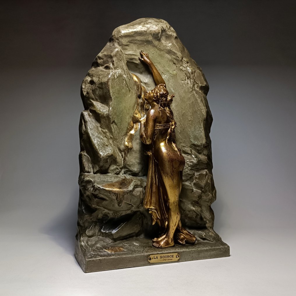 Lucien Charles Edouard Alliot Sculpture Drinking Nude Lady Cm Bronze