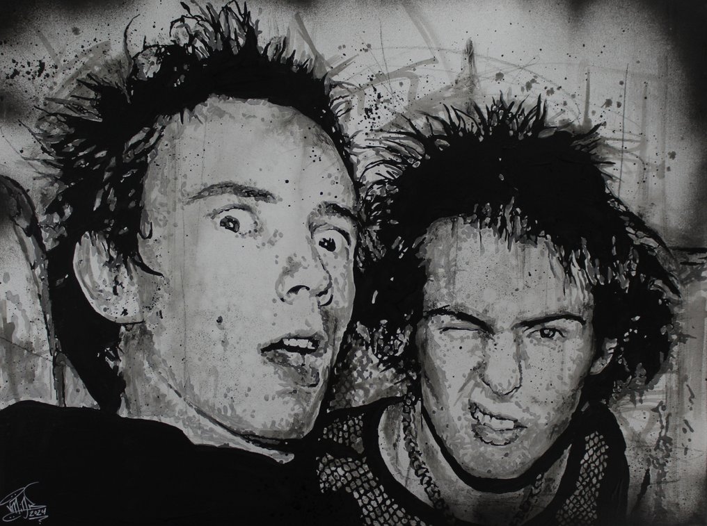 Sex Pistols Johnny Rotten Sid Vicious Handpainted And Signed