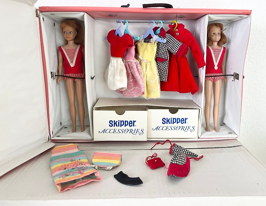2) 1960s Skipper Dolls, Outfits & Cases