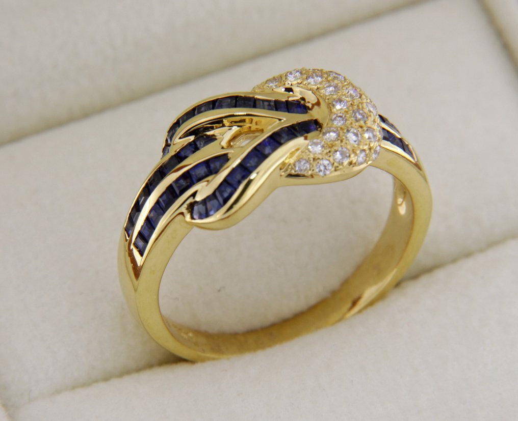 Δαχτυλίδι - 18 καράτια Κίτρινο χρυσό -  1.03ct. tw. Ζαφείρι - Διαμάντι #1.0