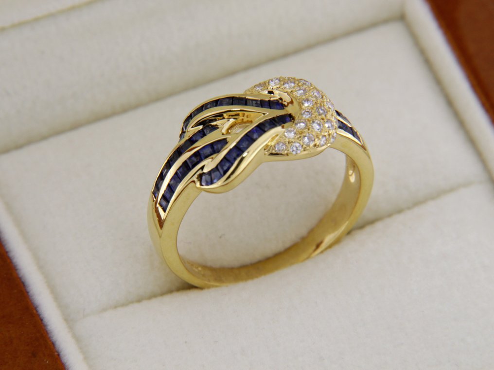Δαχτυλίδι - 18 καράτια Κίτρινο χρυσό -  1.03ct. tw. Ζαφείρι - Διαμάντι #2.1