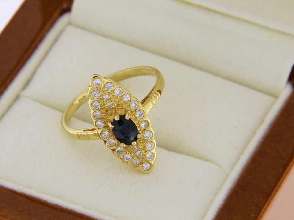 戒指 - 18K包金 黄金 - 1.05ct. tw. 蓝宝石 - 钻石 #1.0