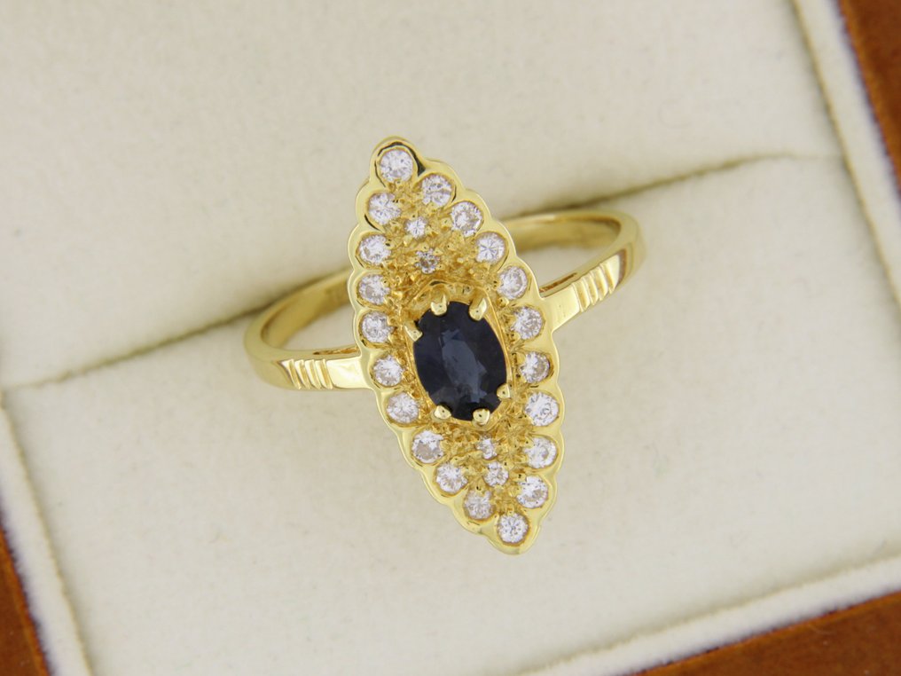 戒指 - 18K包金 黄金 - 1.05ct. tw. 蓝宝石 - 钻石 #4.3