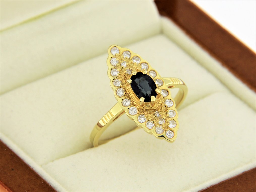 戒指 - 18K包金 黄金 - 1.05ct. tw. 蓝宝石 - 钻石 #3.2