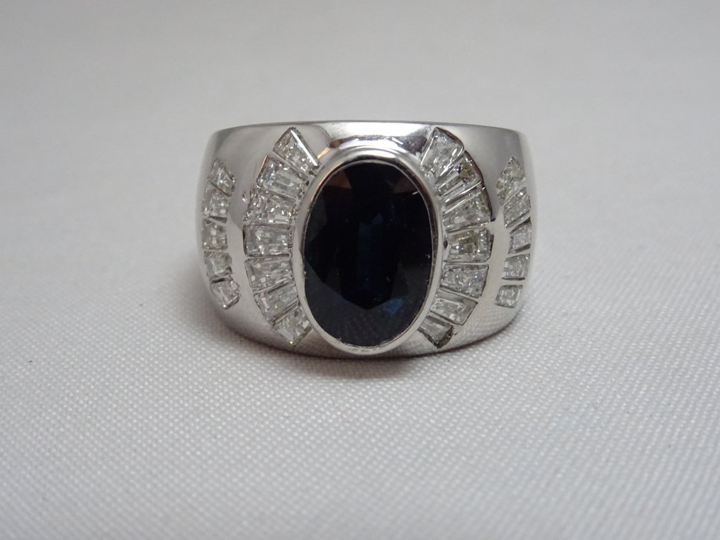 Ring - 18 kt Weißgold Saphir - Diamant #1.0