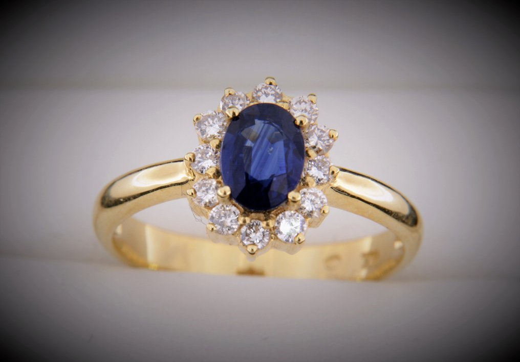 Δαχτυλίδι - 18 καράτια Κίτρινο χρυσό -  3.65ct. tw. Ζαφείρι - Διαμάντι #1.0