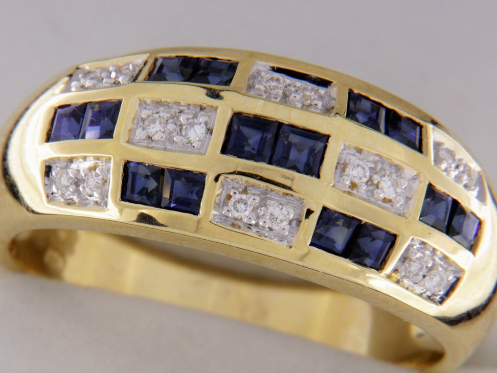 Bague - 18 carats Or jaune -  1.15ct. tw. Saphir - Diamant #1.0