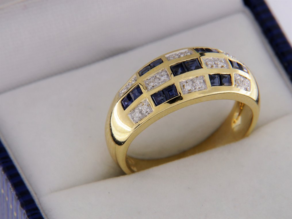 Bague - 18 carats Or jaune -  1.15ct. tw. Saphir - Diamant #1.0