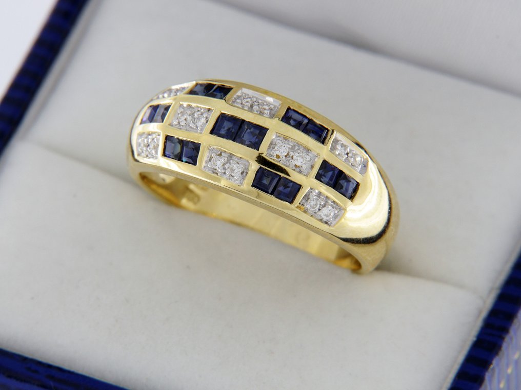 Bague - 18 carats Or jaune -  1.15ct. tw. Saphir - Diamant #3.2