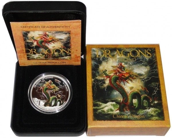Tuvalu. 1 Dollar 2012 Proof - Dragons of Legend - Chinese Dragon - 1 Oz with COA and BOX  (No Reserve Price) #1.0