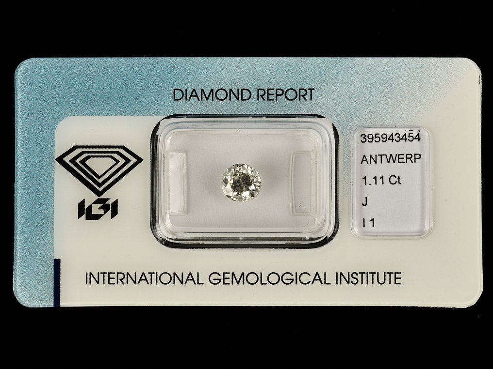 鑽石 - 1.11 ct - 圓形 - J(極微黃、從正面看是亮白色) - I1 #1.1