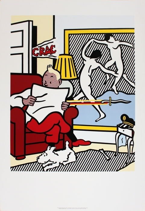 Hommage à Hergé - Roy Lichtenstein - Affiche offset (100x70cm) - Tintin lisant - Plaizir Brussels #1.0