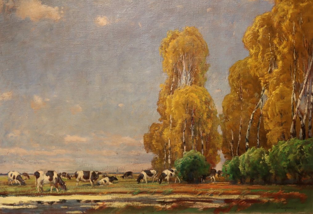 Carl Langhammer (1868-1943) - Landschap met koeien en berkenbomen #2.2