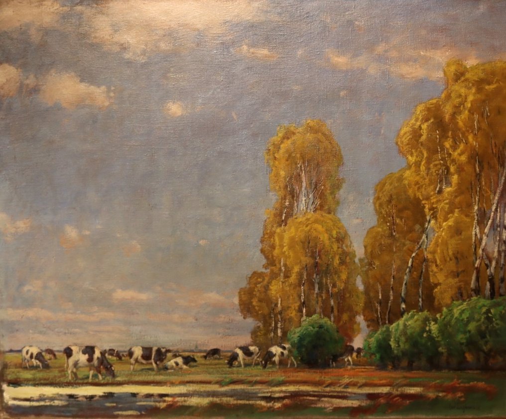Carl Langhammer (1868-1943) - Landschap met koeien en berkenbomen #1.1