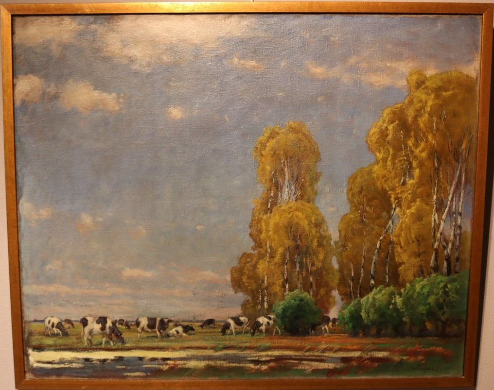 Carl Langhammer (1868-1943) - Landschap met koeien en berkenbomen #3.1