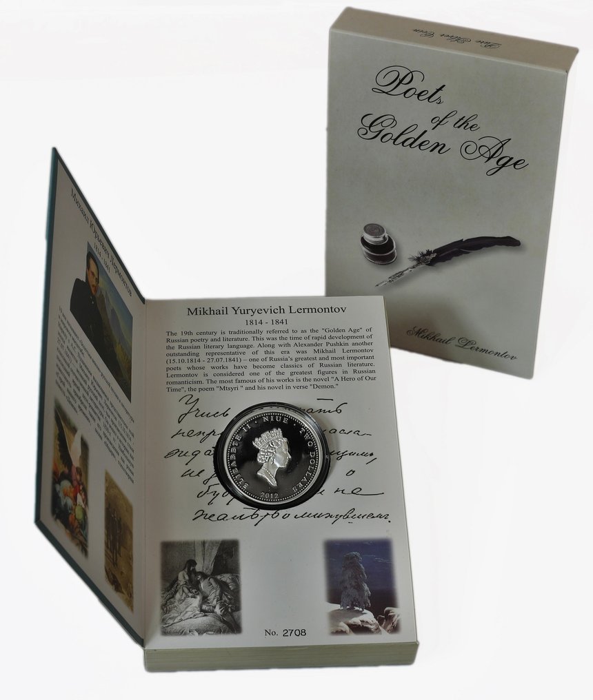 Niue. 2 Dollars 2012 - Poets of the Golden Age - Mikhail Lermontov - 1 oz (.999) mit CoA und BOX  (Sans prix de réserve) #4.3