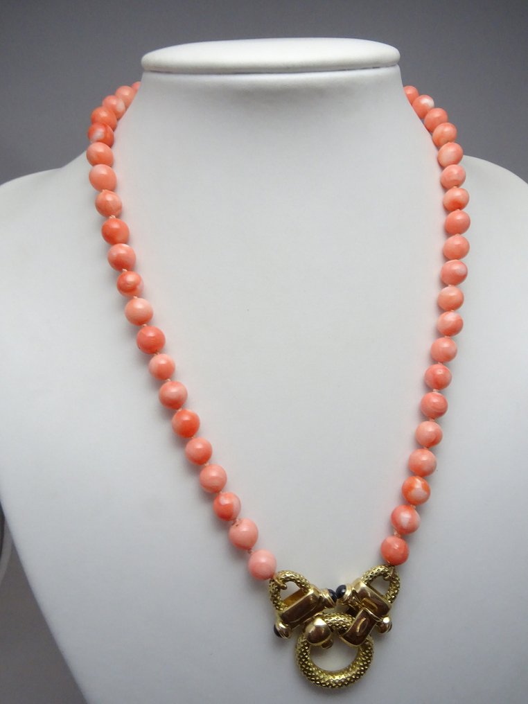 项链 - 18K包金 黄金 珊瑚 - 蓝宝石 #3.2