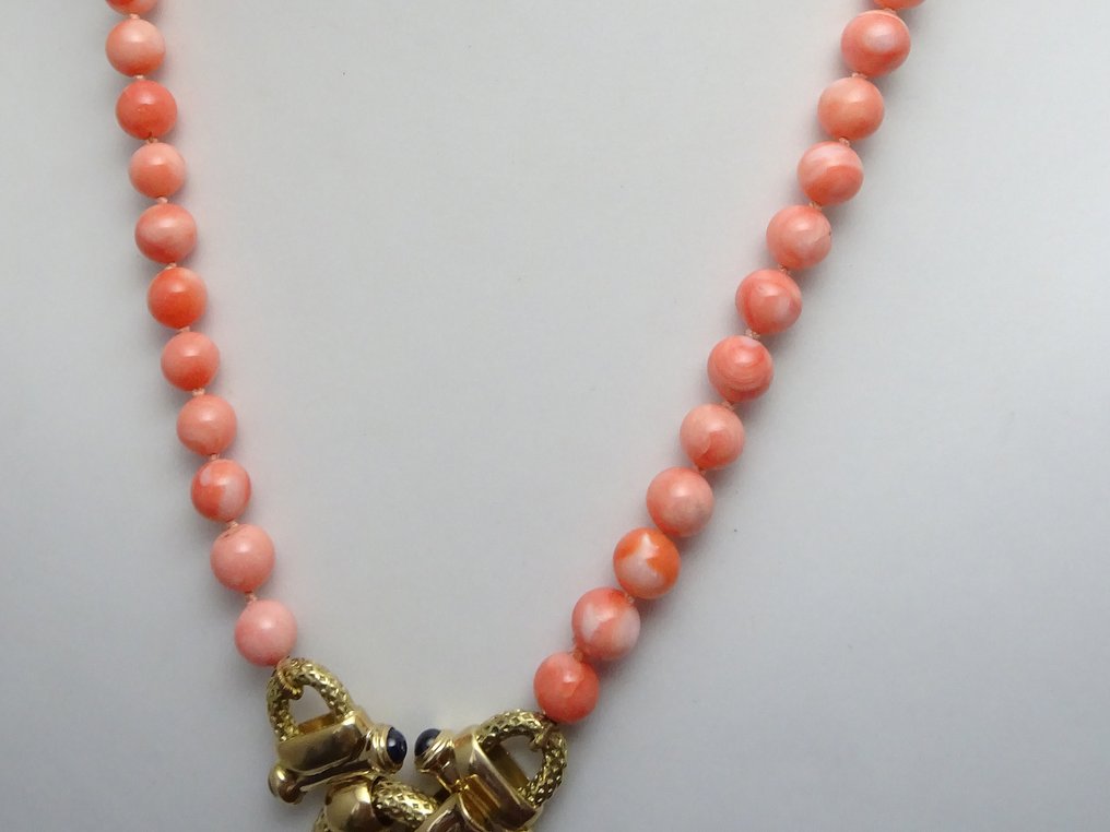 项链 - 18K包金 黄金 珊瑚 - 蓝宝石 #2.1