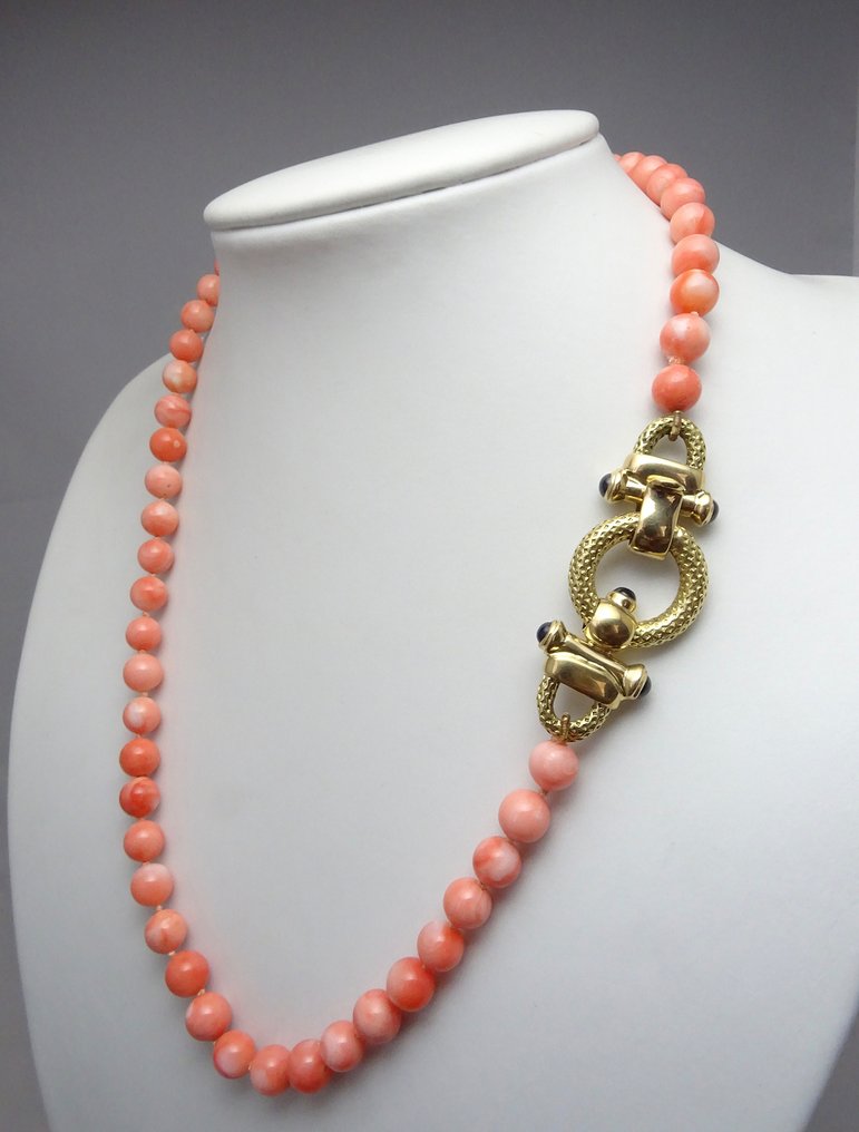 项链 - 18K包金 黄金 珊瑚 - 蓝宝石 #1.0