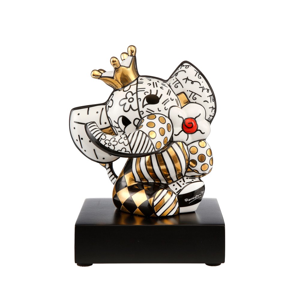Romero Britto (1963) - Γλυπτό, Golden Spring Elephant - 14 cm - Πορσελάνη #1.0