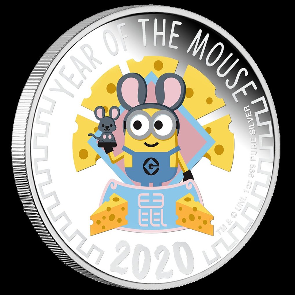 Niue. 2 Dollars 2020 - Minions Jahr der Maus | Mouse Lunar 2020 mit COA und Blister -- 1 Oz  (No reserve price) #1.0
