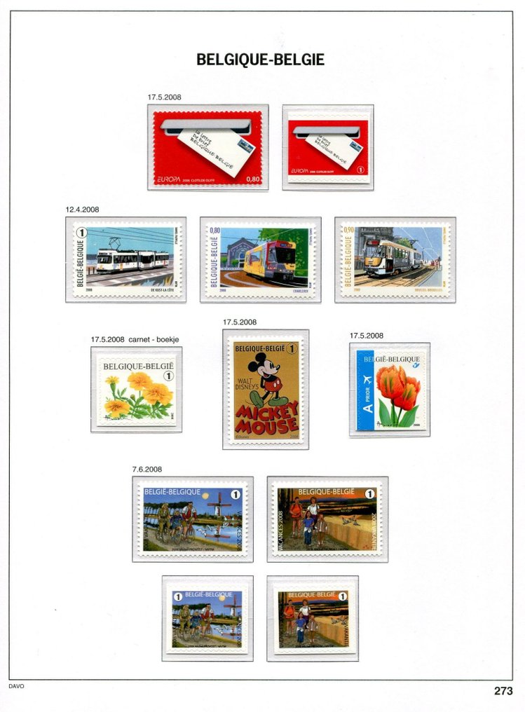 比利时 2008 - 年度邮票和邮票块在Davo LX相册页上 #1.0