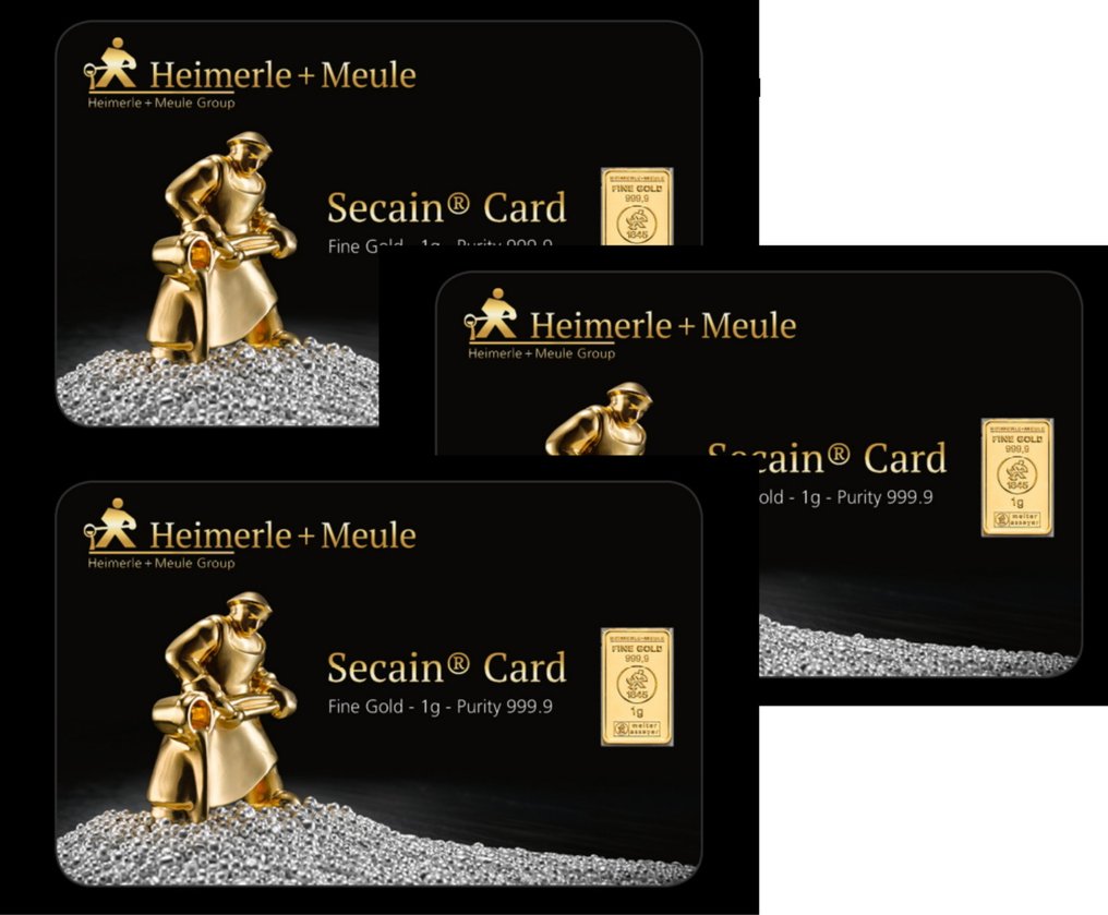 3 x 1 Gramm - Ouro .999 - Heimerle & Meule Deutschland Secain Card Goldbarren - Selado #3.1