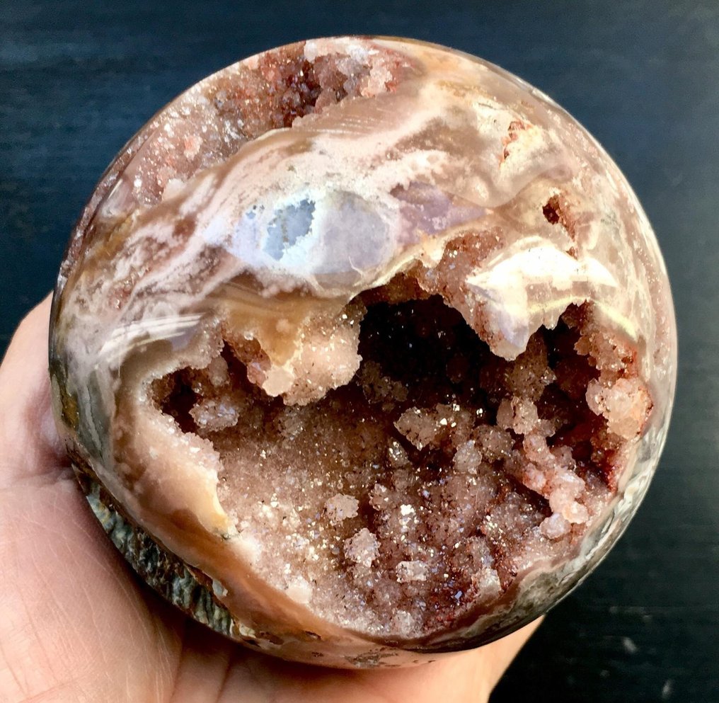 Agate - Géode Calcédoine Sphère avec des cristaux - Hauteur : 96 mm - Largeur : 96 mm- 1095 g #2.1