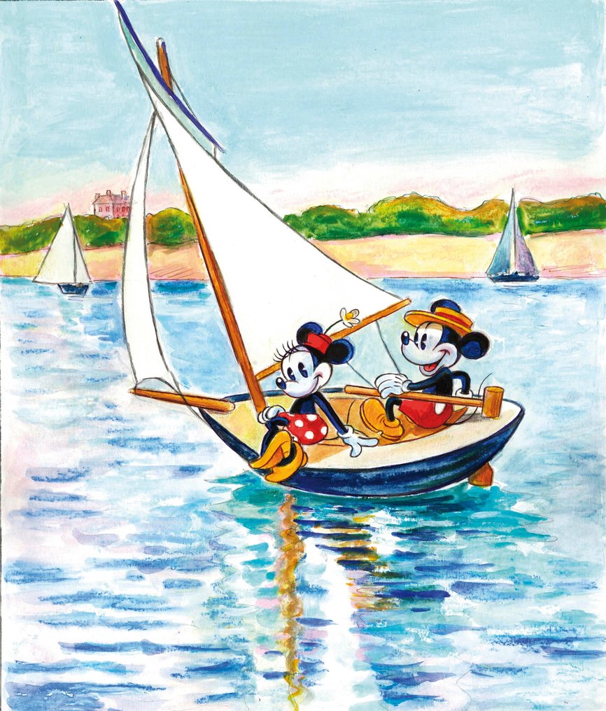 Tony Fernandez Giclée - Mickey & Minnie Inspired by Caillebotte’s “Sailboats on the Seine at Argenteuil” (1893) – Hand Signed #3.2