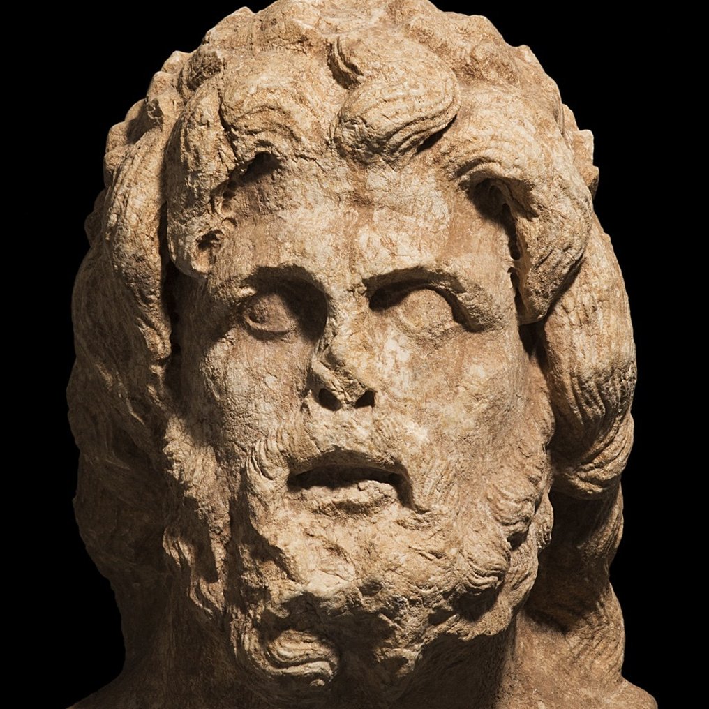 古希臘，邁錫尼 大理石 萨巴齐奥斯神的纪念性头部，高43.5厘米。西班牙出口许可证。已发布！ #1.0