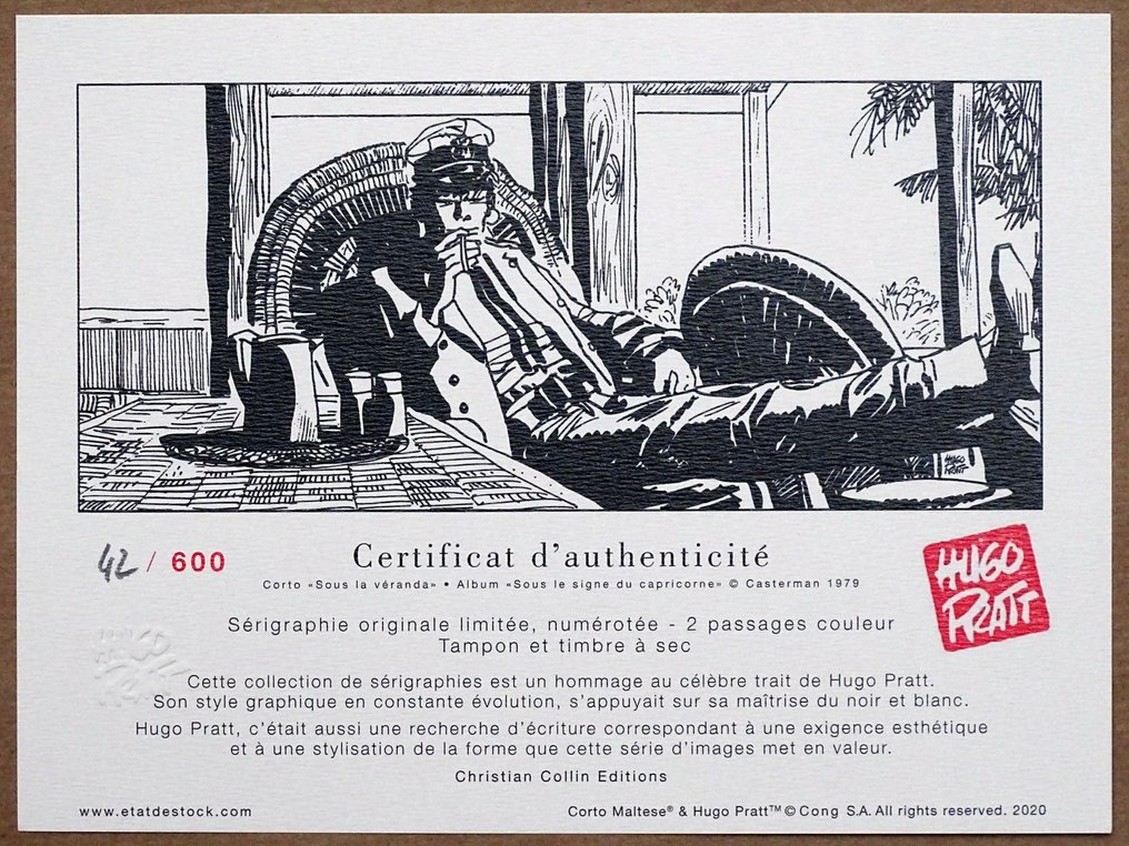 Pratt, Hugo - 1 Silkscreen - Corto Maltese - Sous la véranda - 2020 #4.3