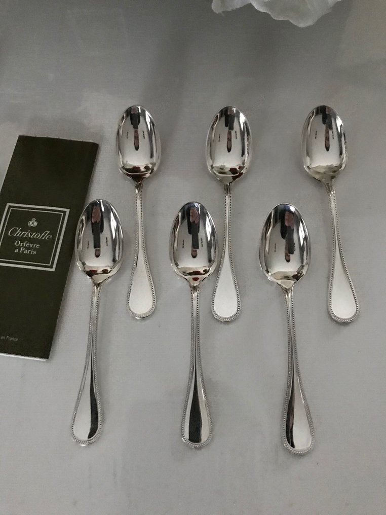 Christofle - Κουτάλι - Σετ 12 κουταλάκια για moka ή εσπρέσο μοντέλο Perles. - Ασημένιο μέταλλο #2.1