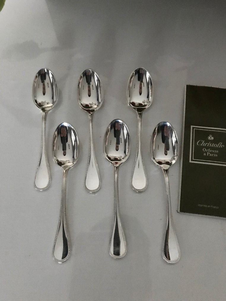 Christofle - Κουτάλι - Σετ 12 κουταλάκια για moka ή εσπρέσο μοντέλο Perles. - Ασημένιο μέταλλο #1.0