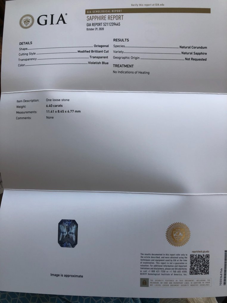 1 pcs  蓝色, 紫罗兰色 蓝宝石  - 6.40 ct - 美国宝石研究院（GIA） #2.1