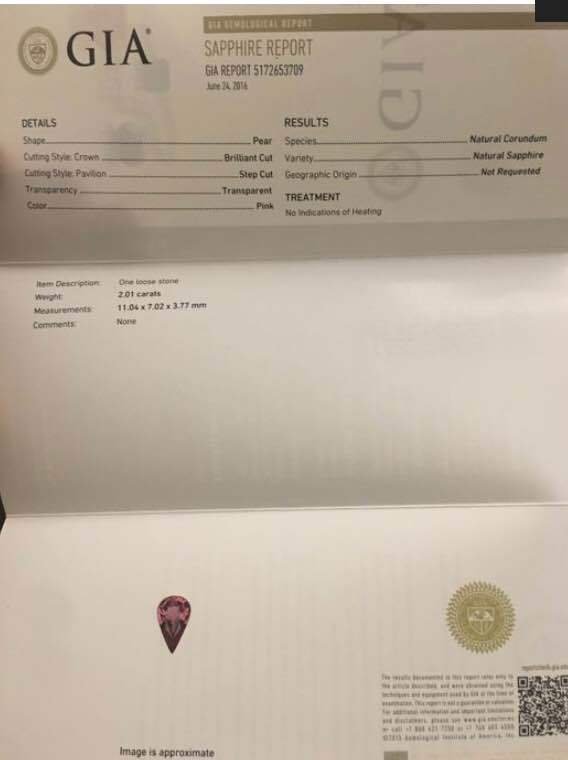 1 pcs  粉色 蓝宝石  - 2.01 ct - 美国宝石研究院（GIA） #1.0