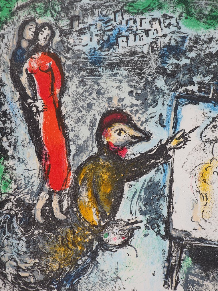 Marc Chagall (1887-1985) - Couple et artiste devant Saint Jeannet #3.2