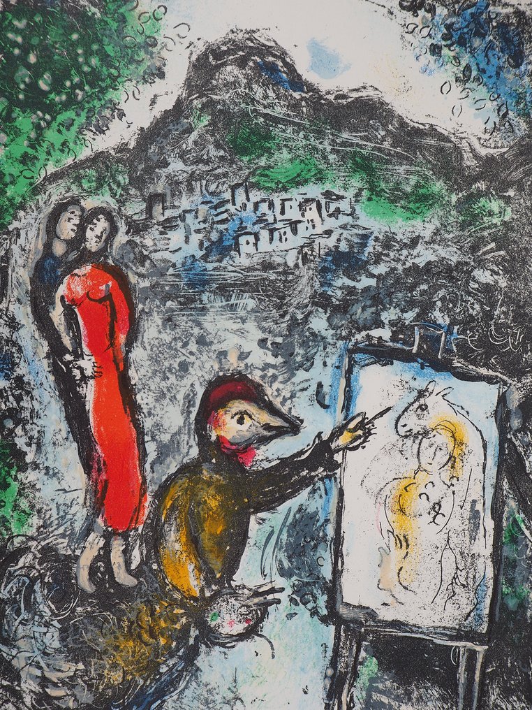 Marc Chagall (1887-1985) - Couple et artiste devant Saint Jeannet #2.1