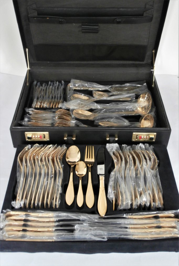 Solingen - Cutlery set for 12 (70) - in original case, model Christina Royal - 24 Carat Gold plated #1.2