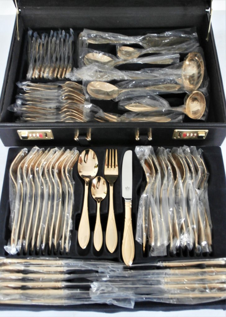 Solingen - Cutlery set for 12 (70) - in original case, model Christina Royal - 24 Carat Gold plated #2.1
