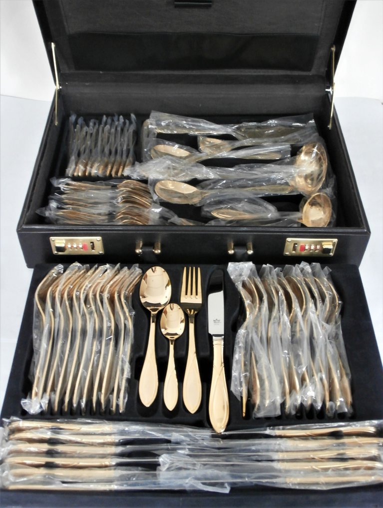 Solingen - Cutlery set for 12 (70) - in original case, model Christina Royal - 24 Carat Gold plated #1.1
