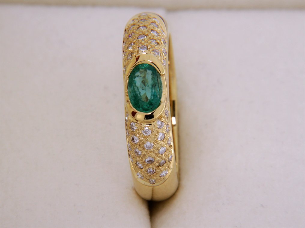 Δαχτυλίδι - 18 καράτια Κίτρινο χρυσό - 0.77ct. tw. Σμαράγδι - Διαμάντι #4.3