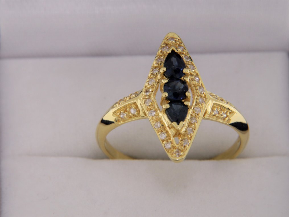 Δαχτυλίδι - 18 καράτια Κίτρινο χρυσό Ζαφείρι - Διαμάντι #2.1