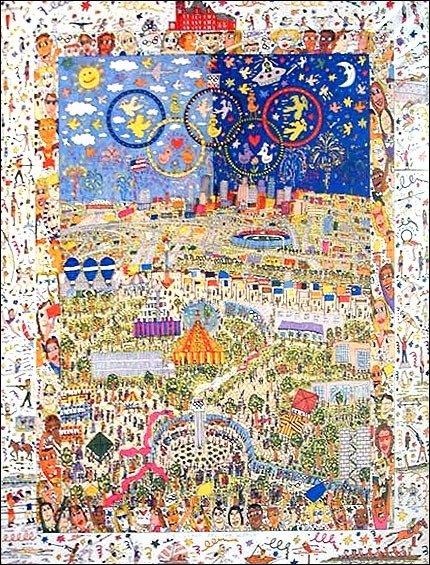 James Rizzi (after) - A VILLAGE FOR THE WORLD - Official poster of the 100. Olympic Games #1.0