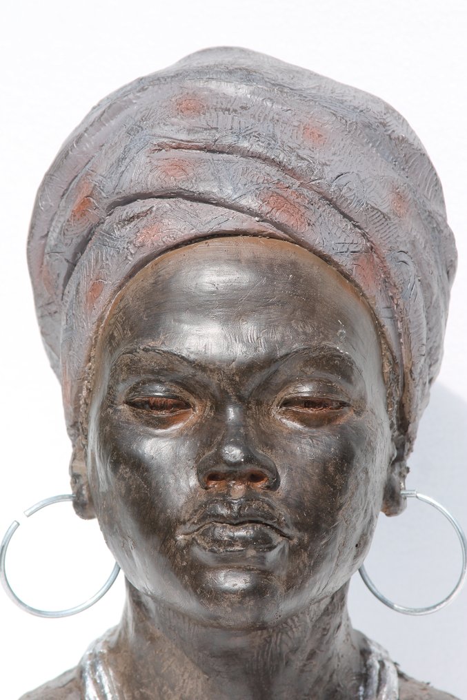 buste negro dame - Προτομή, negroide dame - 50 cm - Μαγνησιοπυρίτιδα (MgO) #2.1