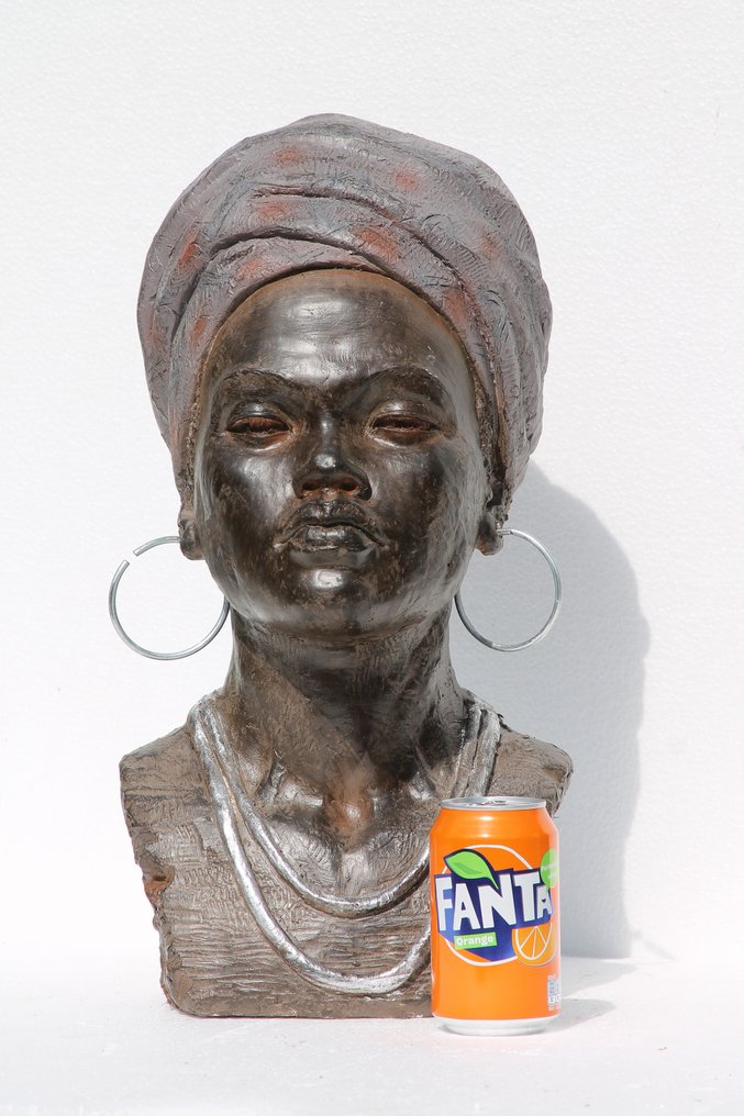 buste negro dame - Προτομή, negroide dame - 50 cm - Μαγνησιοπυρίτιδα (MgO) #1.0