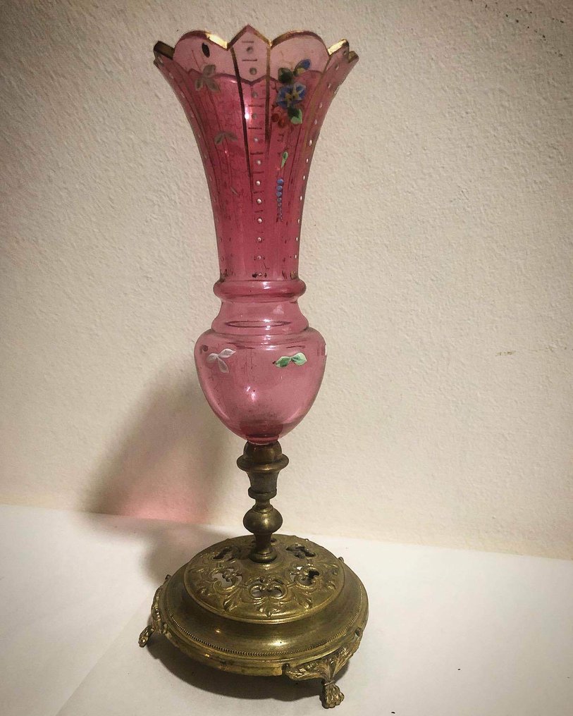 Vase, Mit Emailfarbe - Emaille, Glas, Vergoldet, Metall - Ende des 19. Jahrhunderts #1.1