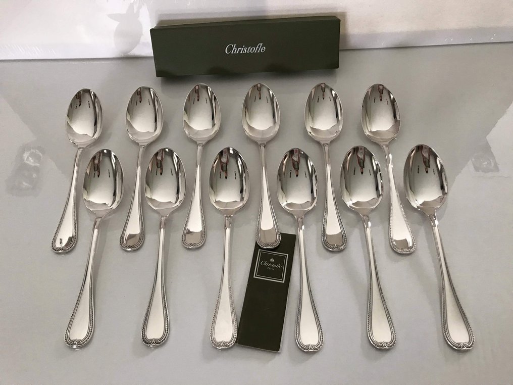 Christofle - Spoon - Set of 12 Malmaison model teaspoons. - Silver metal #1.0