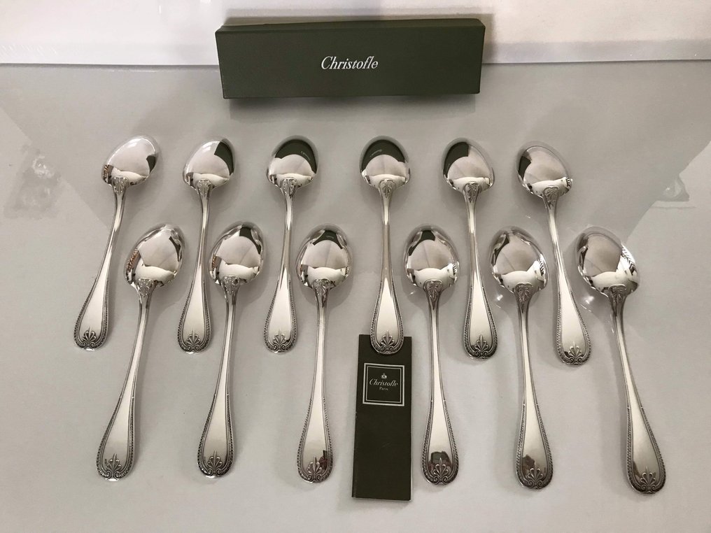 Christofle - Spoon - Set of 12 Malmaison model teaspoons. - Silver metal #1.0